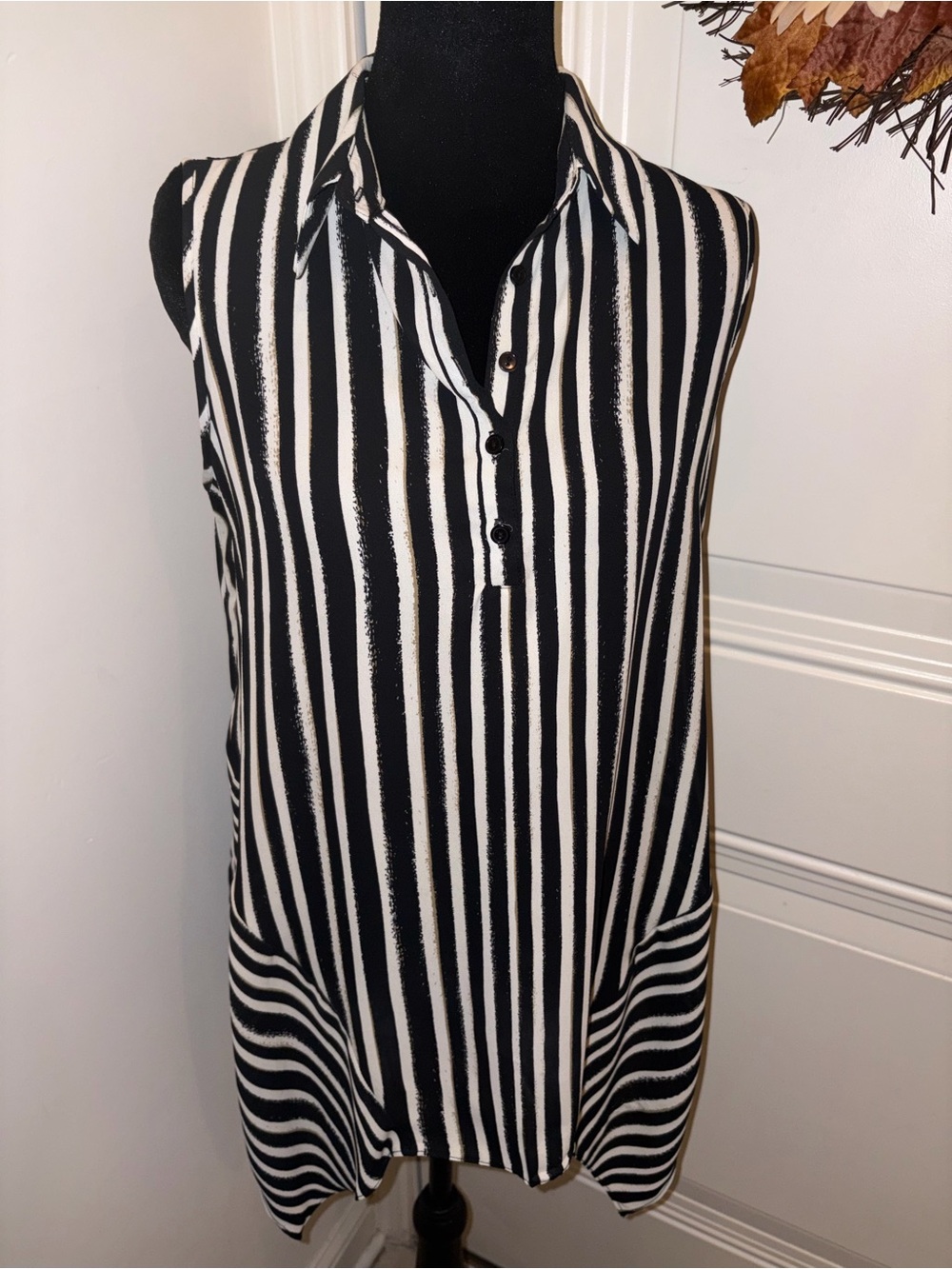 Cato Black and White Vertical Stripe Sleeveless Camisole